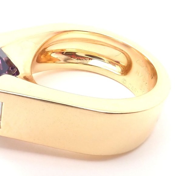 Authentic! Cartier Tankissi 18k Yellow Gold Diamond Large Amethyst Ring Paper - Picture 6 of 10